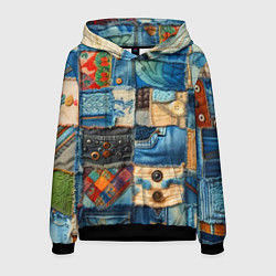 Толстовка-худи мужская Vanguard denim patchwork - ai art, цвет: 3D-черный