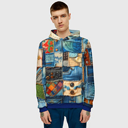 Толстовка-худи мужская Vanguard denim patchwork - ai art, цвет: 3D-синий — фото 2