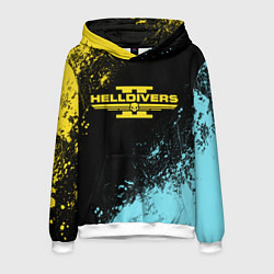 Толстовка-худи мужская Helldivers 2 logo yellow and blue splash, цвет: 3D-белый