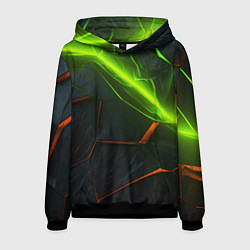 Толстовка-худи мужская Green neon abstract geometry, цвет: 3D-черный