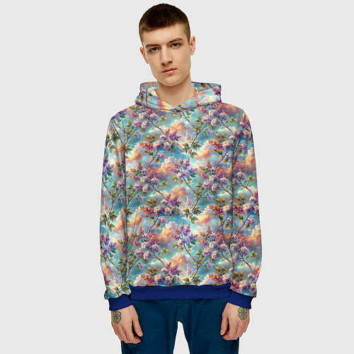Мужская толстовка Объемная сирень паттерн / 3D-Синий – фото 3