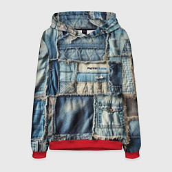 Толстовка-худи мужская Patchwork denim - vogue, цвет: 3D-красный