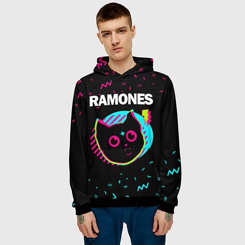 Мужская толстовка Ramones - rock star cat / 3D-Черный – фото 3
