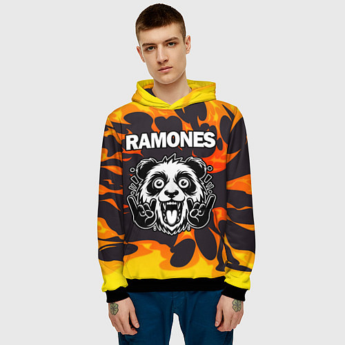 Мужская толстовка Ramones рок панда и огонь / 3D-Черный – фото 3