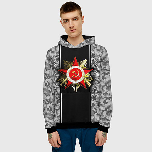 Мужская толстовка Великая отечественная- черно-белый камуфляж / 3D-Черный – фото 3