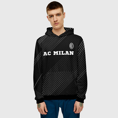 Мужская толстовка AC Milan sport на темном фоне посередине / 3D-Черный – фото 3