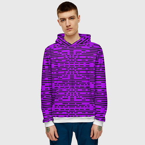 Мужская толстовка Чёрные полосы на фиолетовом фоне / 3D-Белый – фото 3