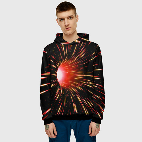 Мужская толстовка Червоточина - огненные лучи / 3D-Черный – фото 3