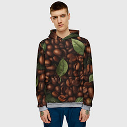 Толстовка-худи мужская Кофейные зёрна с листьями, цвет: 3D-меланж — фото 2