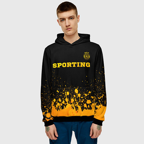 Мужская толстовка Sporting - gold gradient посередине / 3D-Черный – фото 3