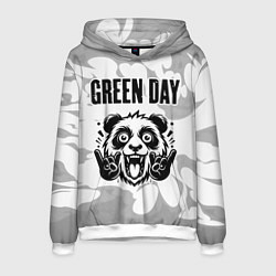 Толстовка-худи мужская Green Day рок панда на светлом фоне, цвет: 3D-белый