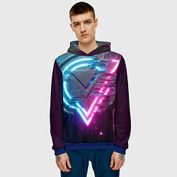 Толстовка-худи мужская Neon geometric abstraction - ai art, цвет: 3D-синий — фото 2