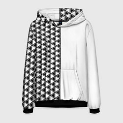 Толстовка-худи мужская Чёрные треугольники на белом фоне, цвет: 3D-черный