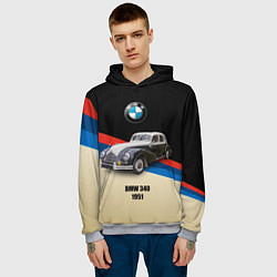 Толстовка-худи мужская Винтажный автомобиль BMW 340, цвет: 3D-меланж — фото 2
