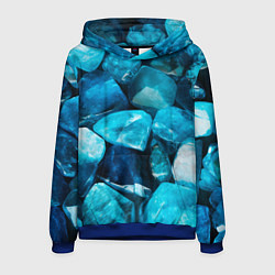Толстовка-худи мужская Аквамарин камни минералы крупный план, цвет: 3D-синий