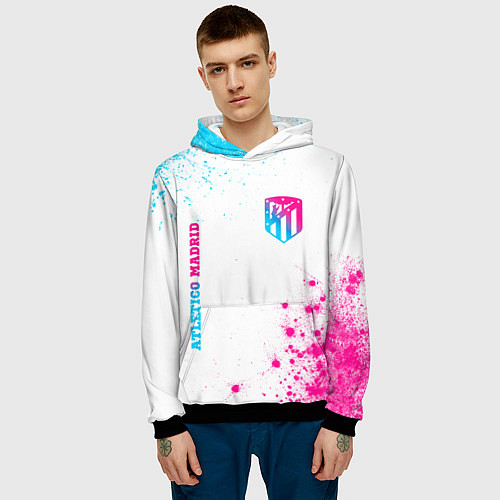 Мужская толстовка Atletico Madrid neon gradient style вертикально / 3D-Черный – фото 3