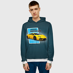 Толстовка-худи мужская Спортивная итальянская машина Lamborghini Huracan, цвет: 3D-белый — фото 2