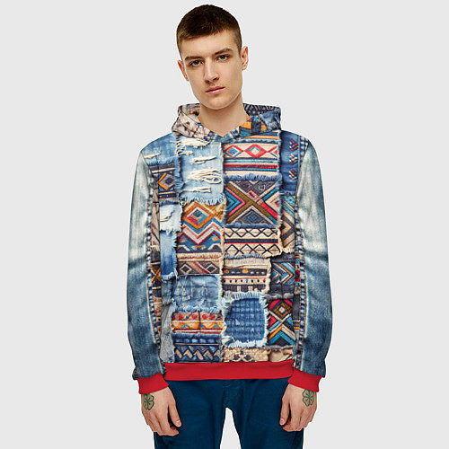 Мужская толстовка Пэчворк узоры индейцев / 3D-Красный – фото 3