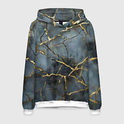 Толстовка-худи мужская Золотые линии на серо-голубом фоне, цвет: 3D-белый