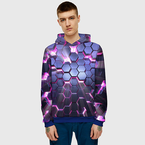 Мужская толстовка Плиты с сиреневым неоновым свечением / 3D-Синий – фото 3