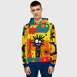 Толстовка-худи мужская Красочная абстракция с черным персонажем, цвет: 3D-синий — фото 2