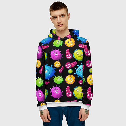 Мужская толстовка Смешные бактерии паттерн / 3D-Белый – фото 3