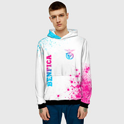 Толстовка-худи мужская Benfica neon gradient style вертикально, цвет: 3D-черный — фото 2