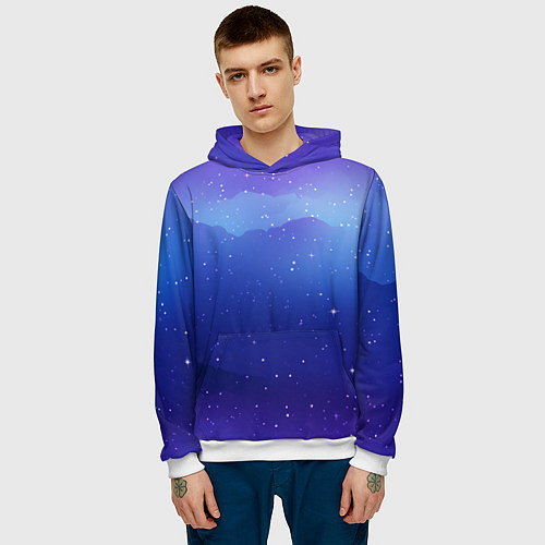 Мужская толстовка Синий космос и звезды / 3D-Белый – фото 3