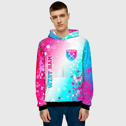 Мужская толстовка West Ham neon gradient style вертикально / 3D-Черный – фото 3