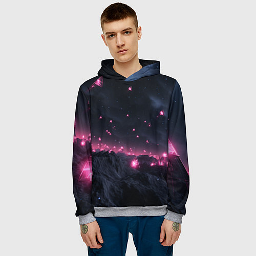 Мужская толстовка Яркие пирамидки в космосе / 3D-Меланж – фото 3