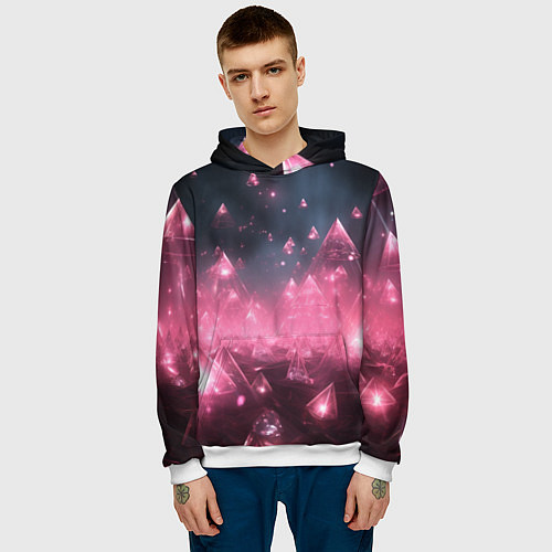 Мужская толстовка Розовый абстрактный космос / 3D-Белый – фото 3