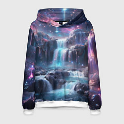 Толстовка-худи мужская Волшебный ночной водопад, цвет: 3D-белый