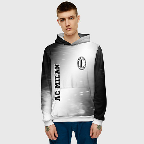 Мужская толстовка AC Milan sport на светлом фоне вертикально / 3D-Белый – фото 3