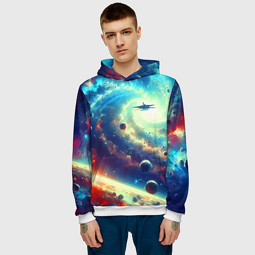 Мужская толстовка Полёт к далёкой галактике - нейросеть / 3D-Белый – фото 3