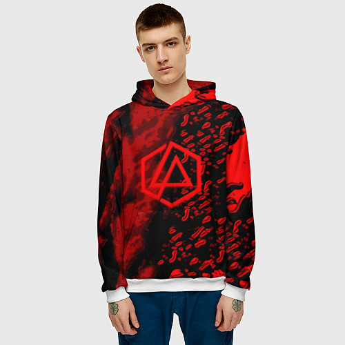 Мужская толстовка Linkin park red logo / 3D-Белый – фото 3