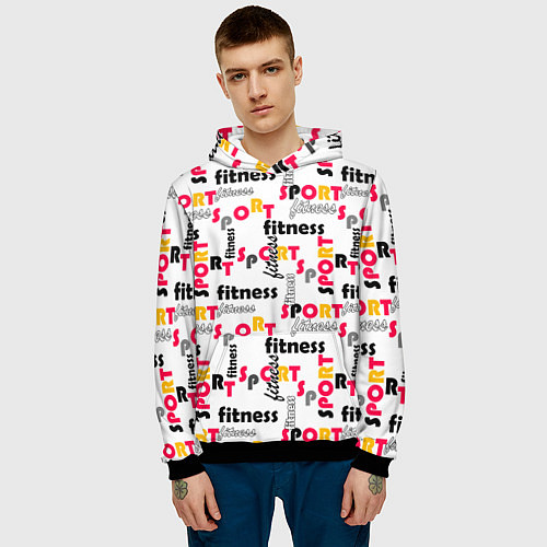 Мужская толстовка Спортивный паттерн с текстом желтого красного черн / 3D-Черный – фото 3