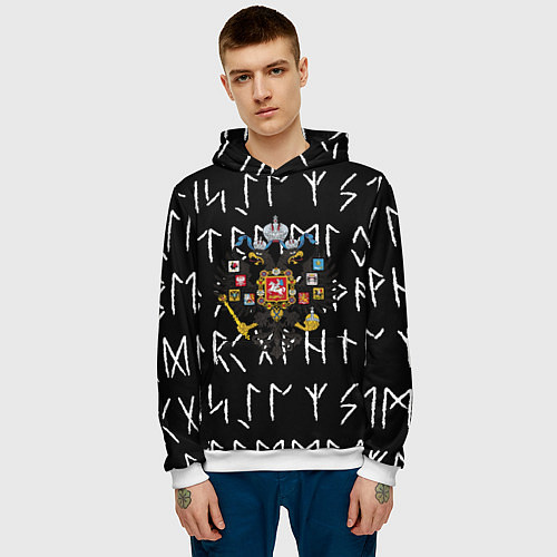 Мужская толстовка Герб РФ имперский стиль руны / 3D-Белый – фото 3