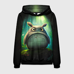 Толстовка-худи мужская Тоторо в лесу от нейросети, цвет: 3D-черный