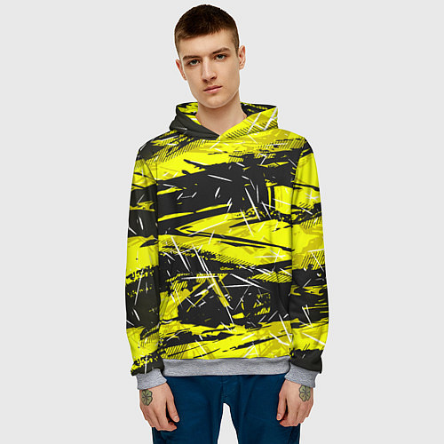 Мужская толстовка Yellow geometry - спортивный узор / 3D-Меланж – фото 3