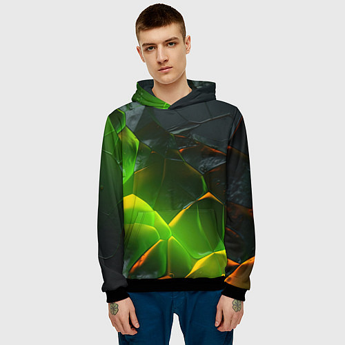 Мужская толстовка Зеленая абстрактная неоновая текстура / 3D-Черный – фото 3