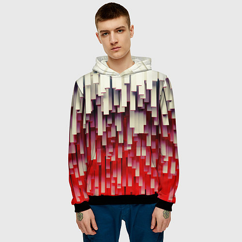 Мужская толстовка Блоки-сталактиты с красной подсветкой / 3D-Черный – фото 3