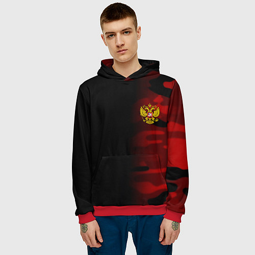 Мужская толстовка Герб РФ камуфляжная тексткура / 3D-Красный – фото 3