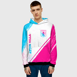 Толстовка-худи мужская Aston Villa neon gradient style вертикально, цвет: 3D-черный — фото 2