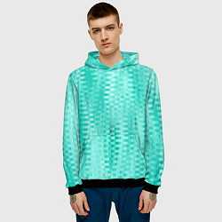 Толстовка-худи мужская Светлый бирюзовый абстрактный полосочки, цвет: 3D-черный — фото 2