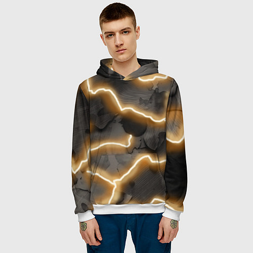 Мужская толстовка Электрический удар молнии паттерн / 3D-Белый – фото 3