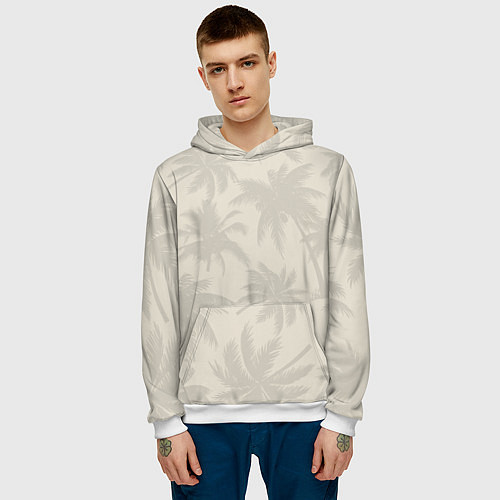 Мужская толстовка Бежевые пальмы паттерн / 3D-Белый – фото 3