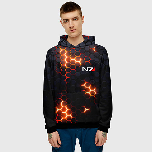 Мужская толстовка N7 mass effect logo / 3D-Черный – фото 3