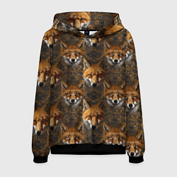 Толстовка-худи мужская Лакшери паттерн с золотыми лисицами, цвет: 3D-черный