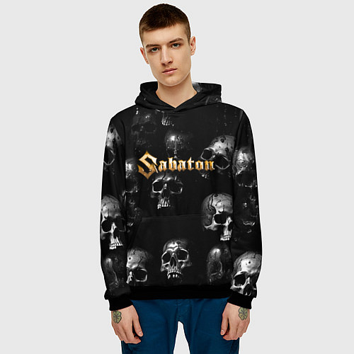 Мужская толстовка Sabaton - logo rock group / 3D-Черный – фото 3
