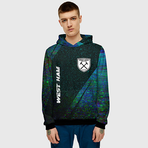 Мужская толстовка West Ham glitch blue / 3D-Черный – фото 3